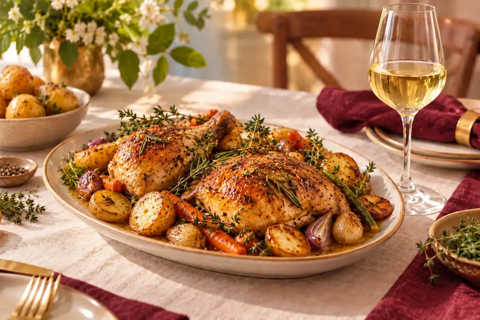 Herbes de Provence roast chicken with Symphony in an aromatic white-wine glass